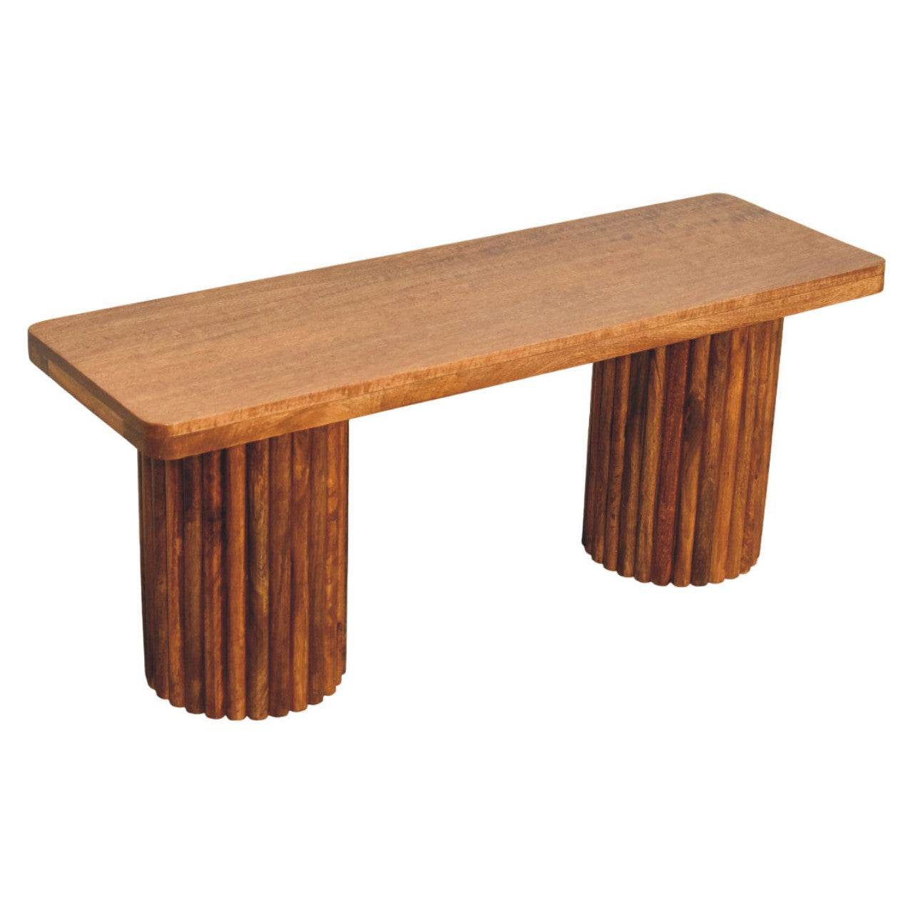 Astoria Fluted Bench, 2 cylindrical fluted bases, Warm Brown