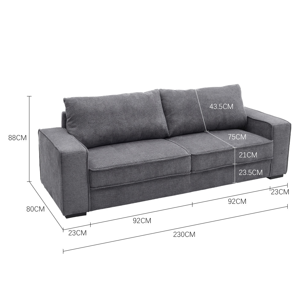 3-seater Fabric Sofa, Dark Grey – Deep Cushioned, Modern Design