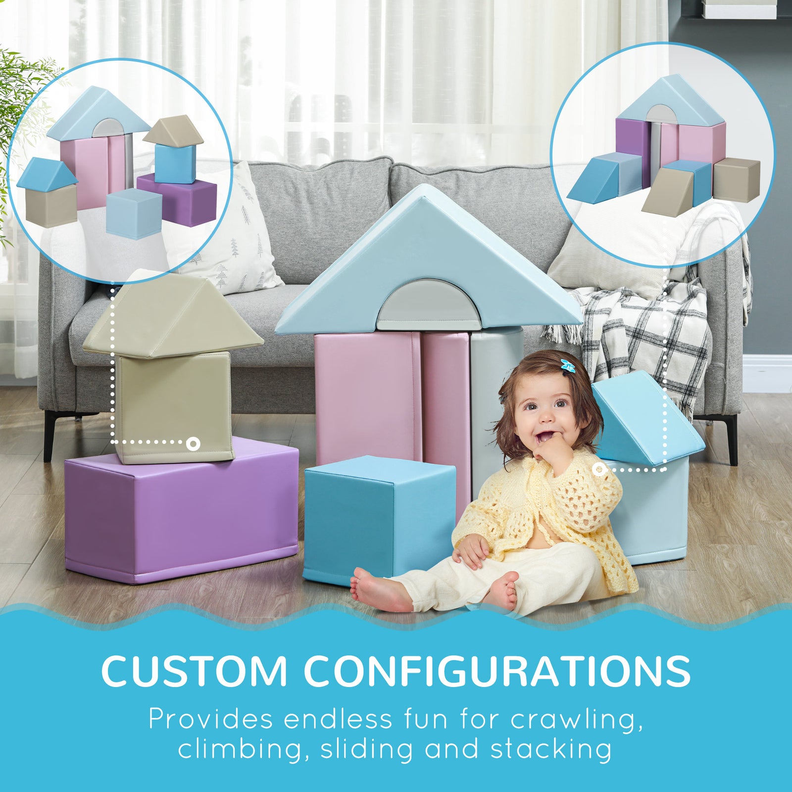 11 Piece Soft Play Equipment For Toddlers, Soft Play Set | Blue