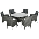 6 Seater Rattan Garden Furniture Set W/ Glass Tabletop