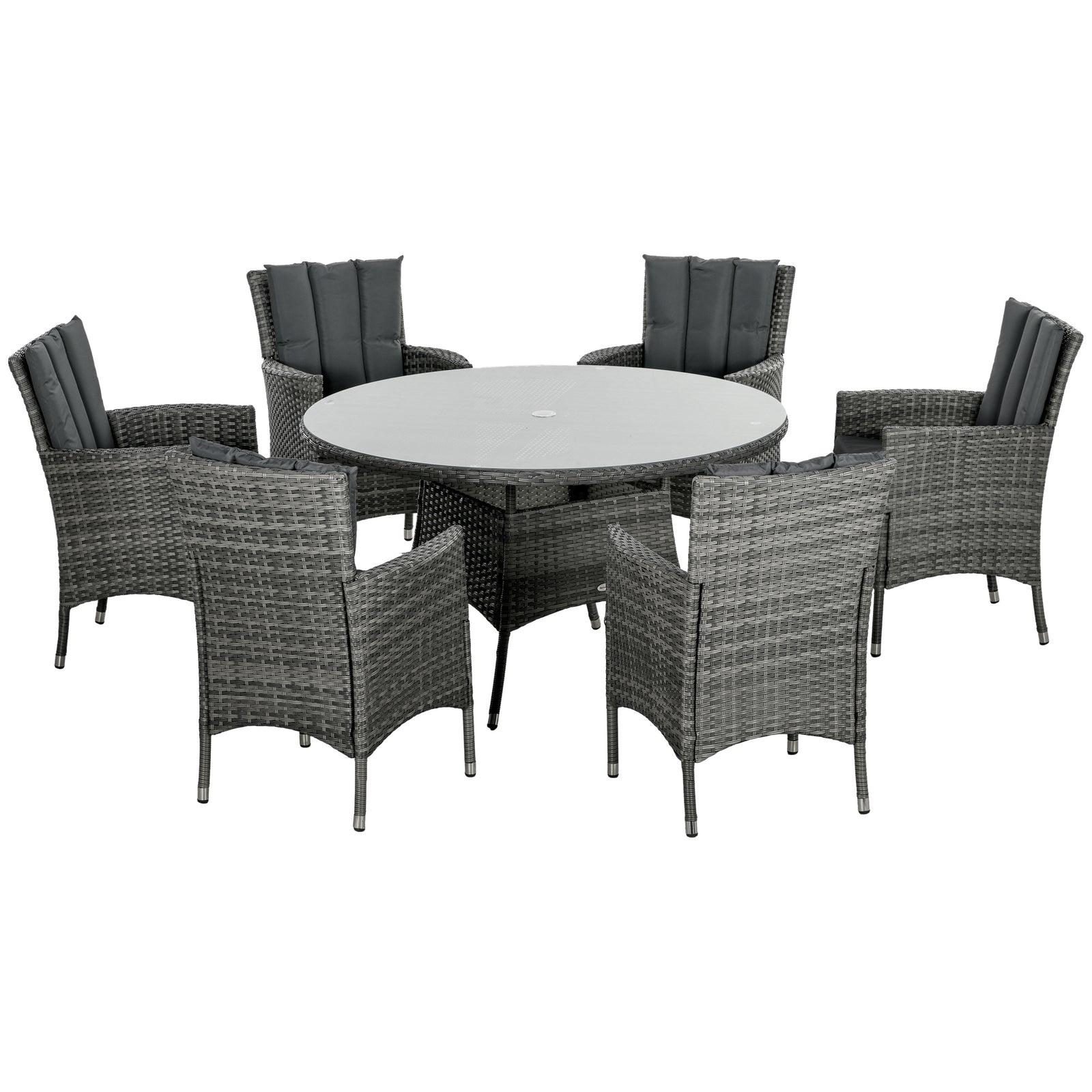 6 Seater Rattan Garden Furniture Set W/ Glass Tabletop