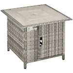 Pe Rattan Gas Fire Pit Table With Marble Desktop, Rain Cover