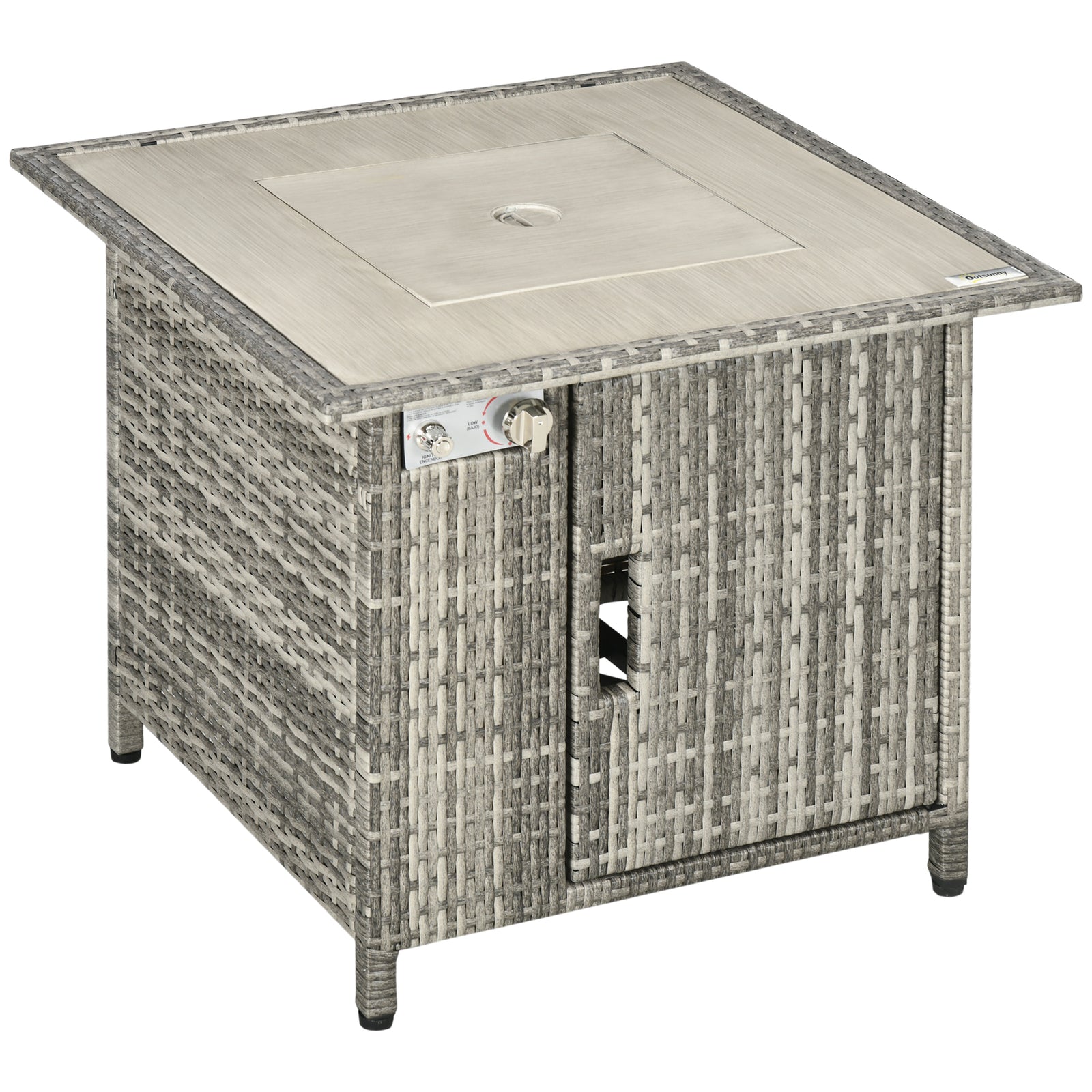 Pe Rattan Gas Fire Pit Table With Marble Desktop, Rain Cover