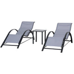 3 Pieces Lounge Chair Set Garden Sunbathing Chair W/ Table | Light Slate Gray
