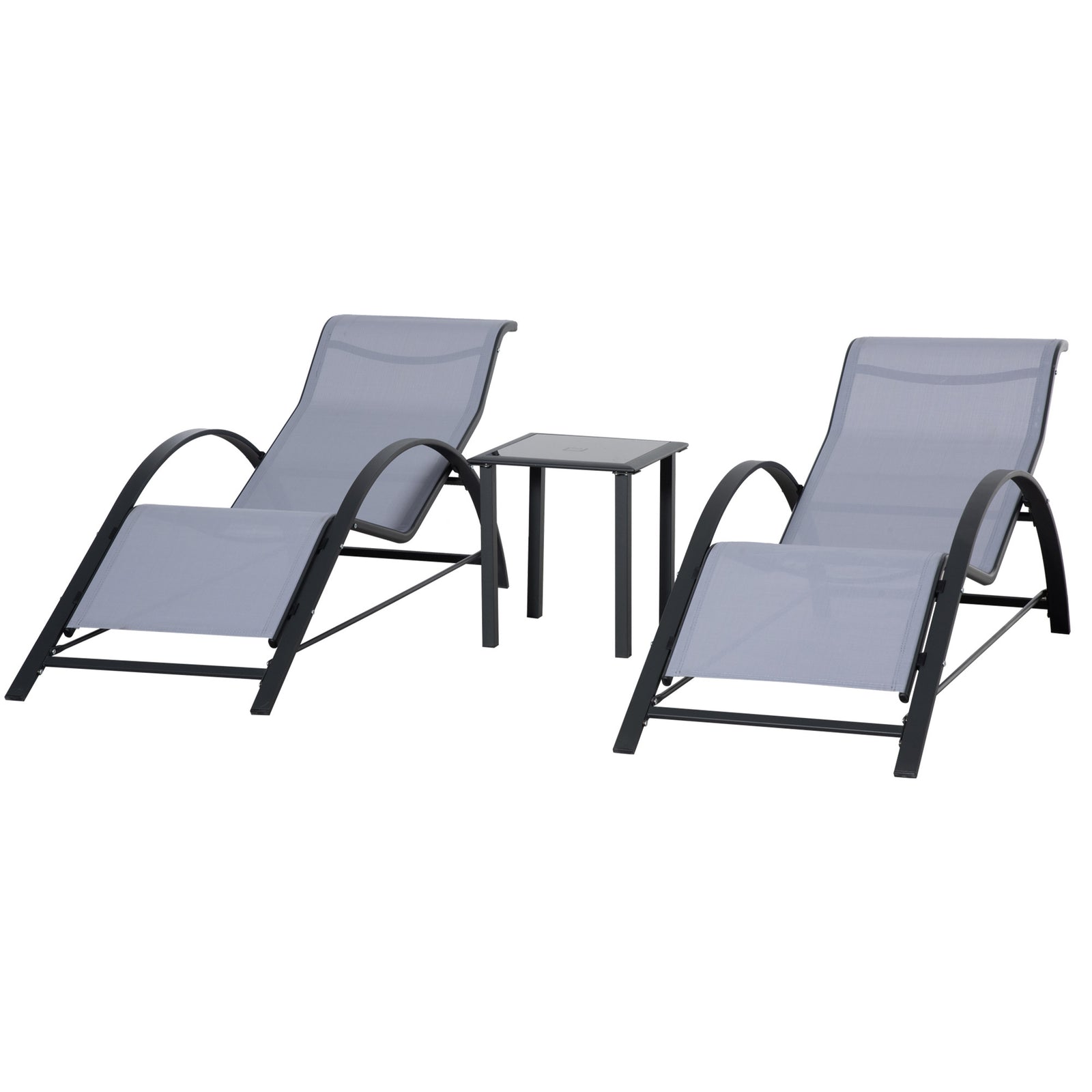 3 Pieces Lounge Chair Set Garden Sunbathing Chair W/ Table | Light Slate Gray