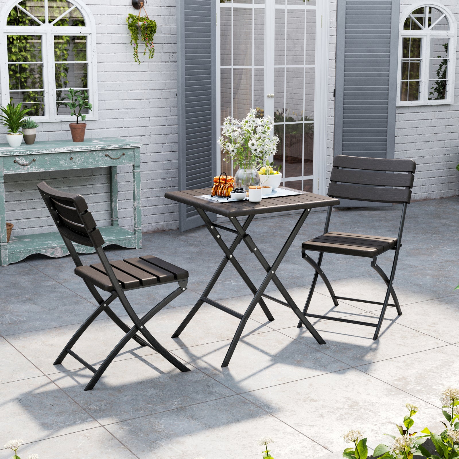 3-piece Plastic Outdoor Folding Table And Chairs Set