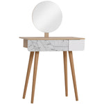 Wooden Compact Dressing Table W/ Drawer Mirror 4 Legs
