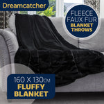 Blanket Throw Soft Faux Fur 160 X 130cm Fleece Overblanket Fluffy Blanket  For Sofa & Beds | L | Black