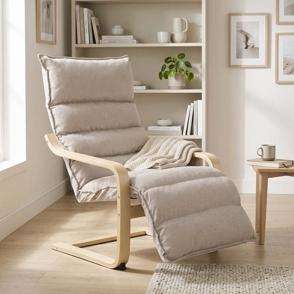 HOMCOM Lounge Chair With Wooden Frame For Living Room, Bedroom, Light Brown