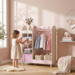 AIYAPLAY Kids Clothing Rack With Lights Mirror, Non-woven Drawer For Age 3-8