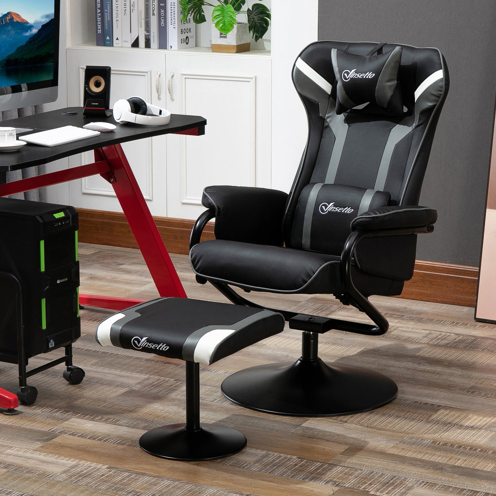 Video Game Chair And Footrest Set With Lumbar Support