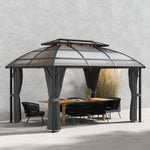 4 X 3(m) Polycarbonate Gazebo W/ Curtains, Nettings, 2 Roofs | Brown