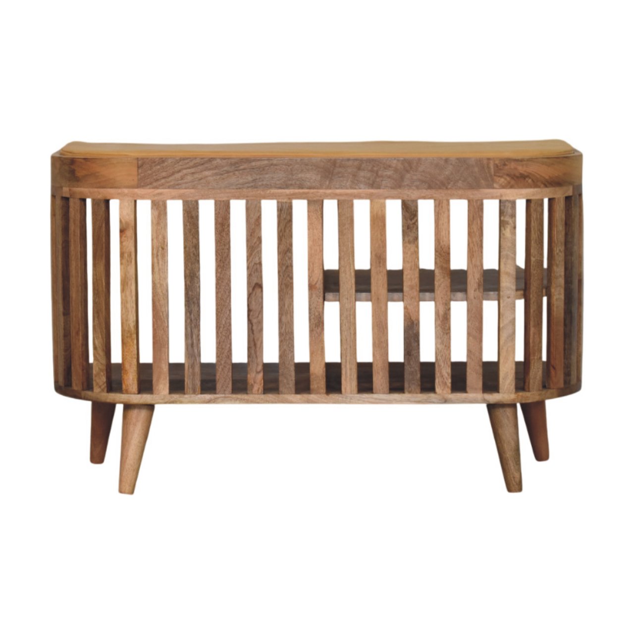 Solid Wood Slatted Oak-ish Bench With 3 Slots