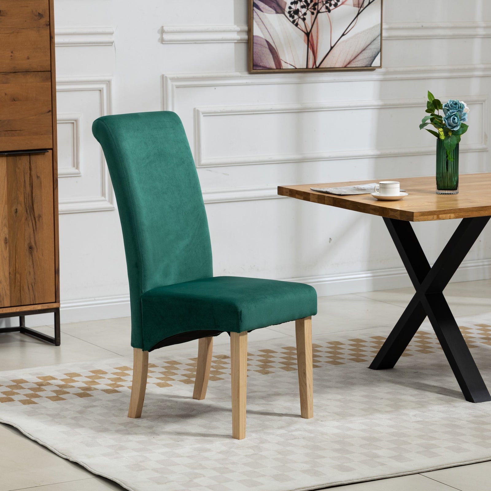 Set Of 2 Rimini Velvet Fabric Dining Chairs | Green