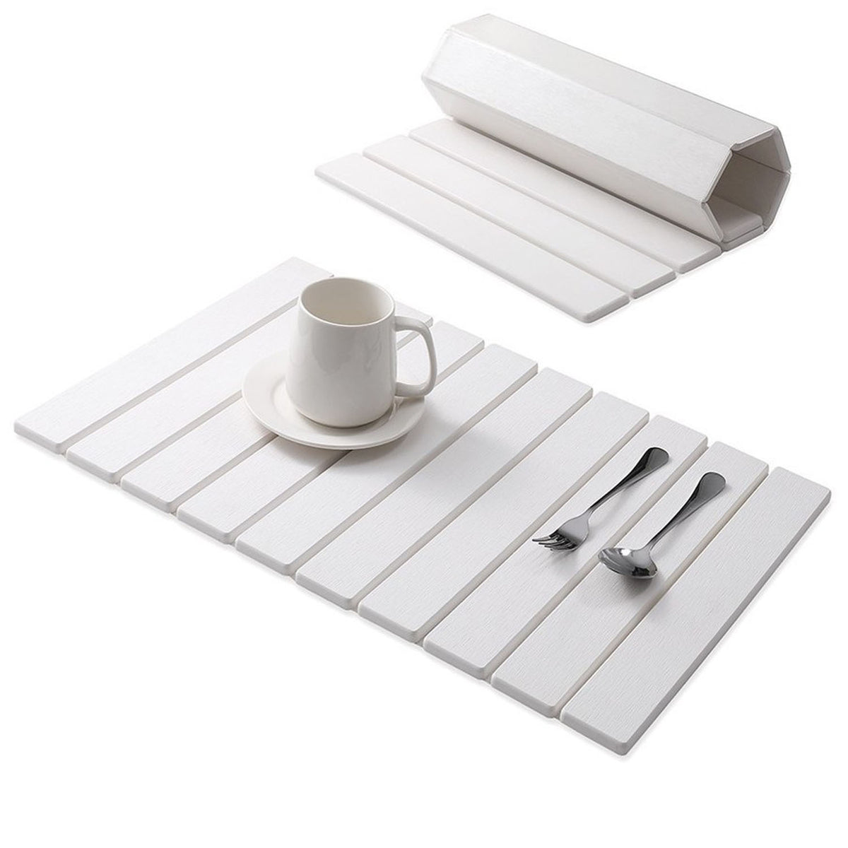 Stone Dish Drying Mat 60cm – Foldable Non-slip Diatomite Kitchen Drainer 40x30cm | White