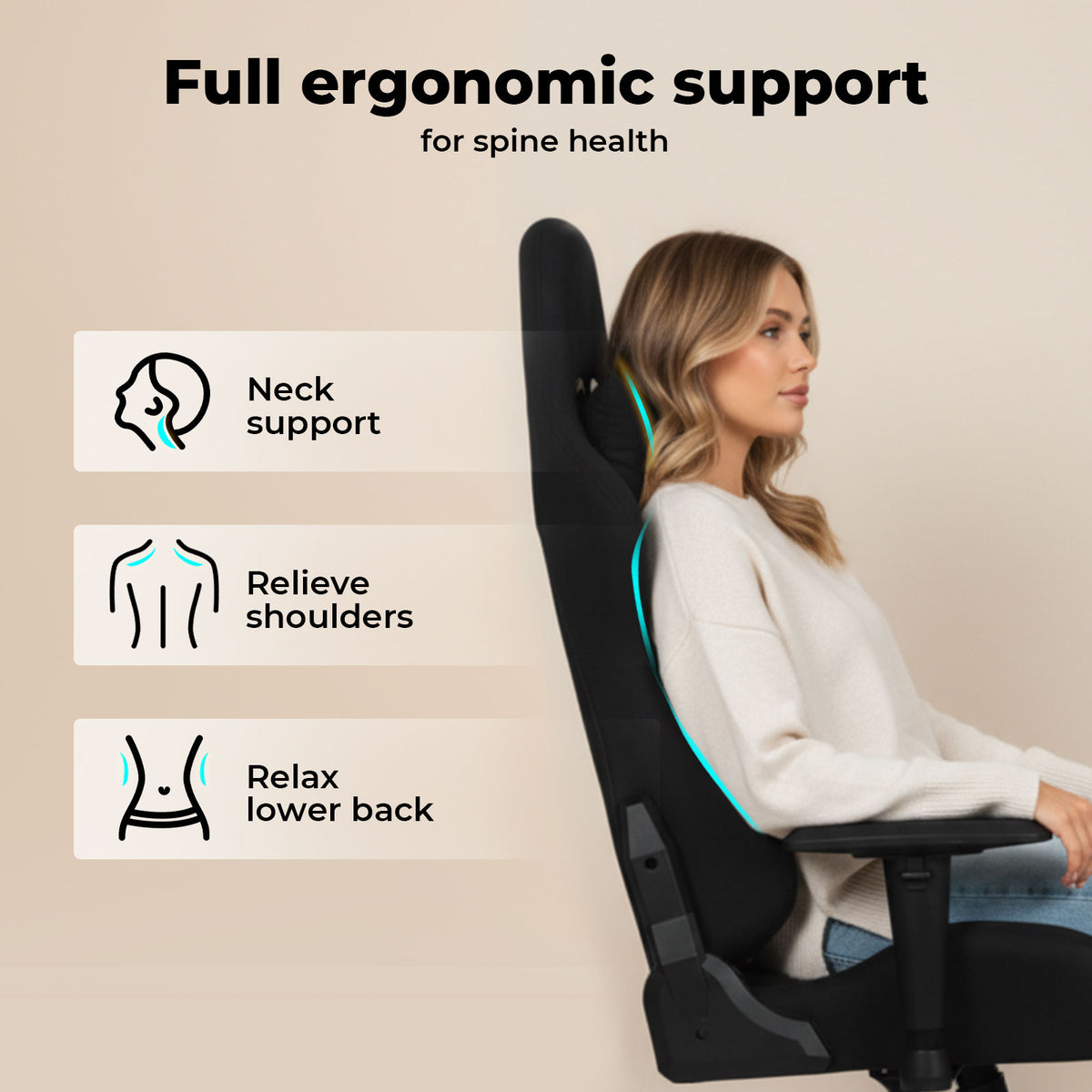 Ergonomic Office Chair 165° Reclining Executive Computer Chair With Spring Seat | Black