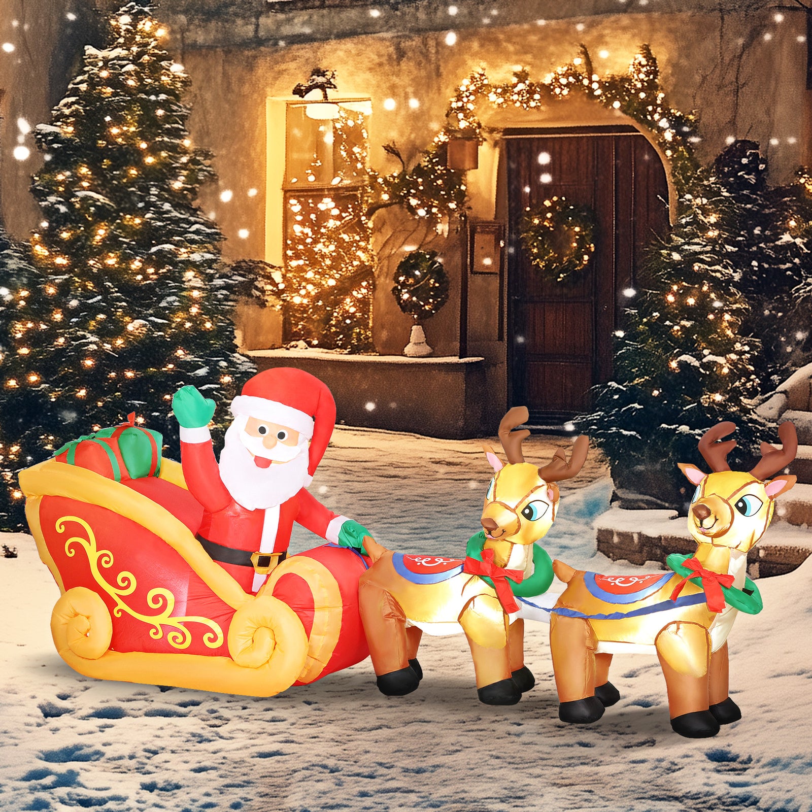7.9ft Christmas Inflatable Santa On Sleigh, Blow Up Decoration