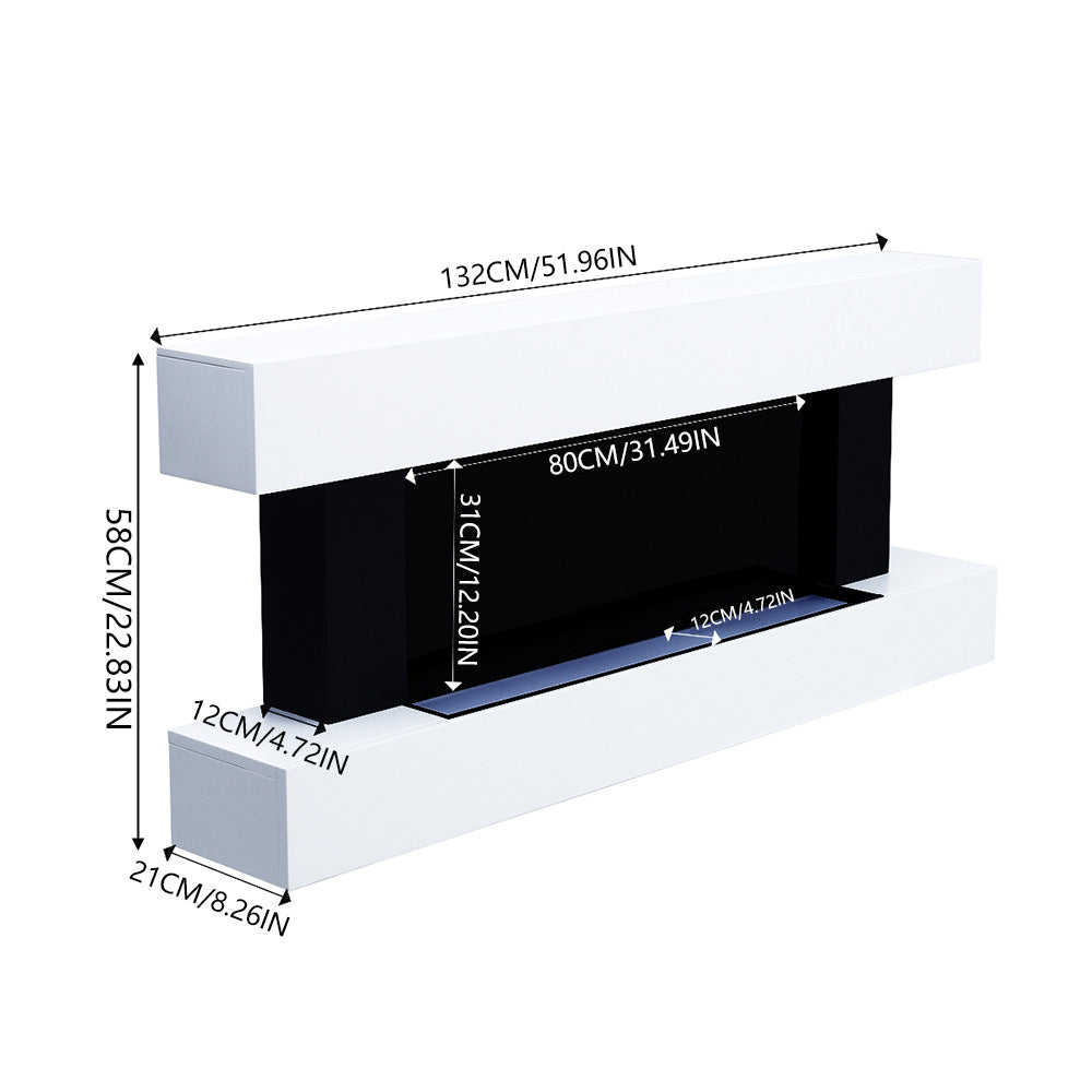 52-inch Electric Fireplace Suite, Black Fire With White Led Surround, Remote Control & Dual Side Nightlights
