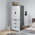 2 Door Wardrobe Wardrobe With 3 Drawer And Hanging Rod | One Size