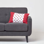 Cotton Cushion Cover With Hearts And Polka Dots Pattern | 30cm x 50cm | Red