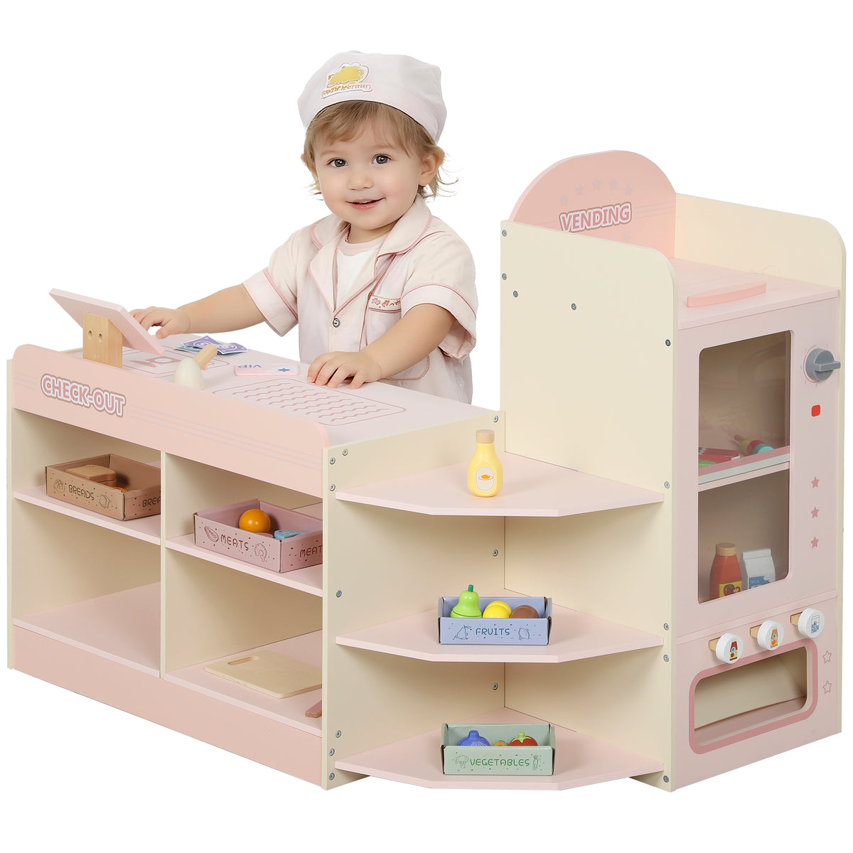 AIYAPLAY Kids Grocery Store, Pretend Play Shop With Cash Register, Pink