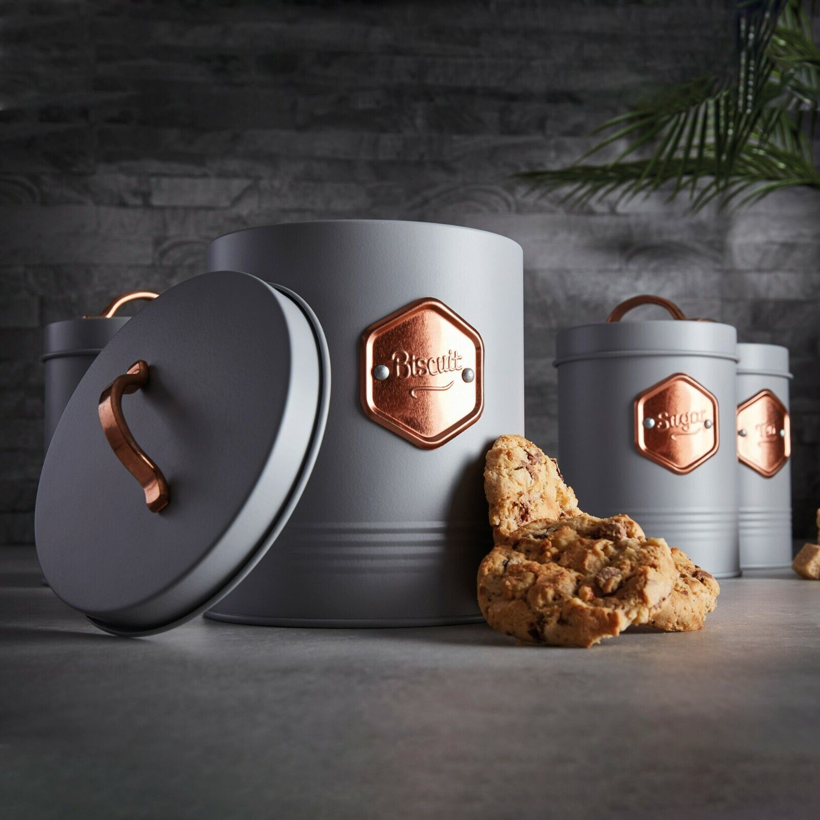 5 Piece Kitchen Storage Set   Grey/copper