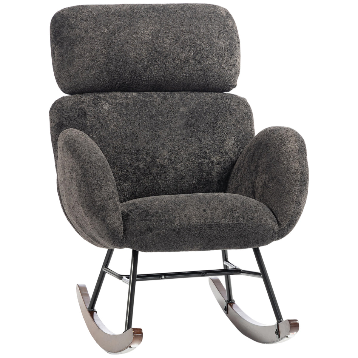 Rocking Chair With Adjustable Headrest Velvet Upholstery | Dark Grey