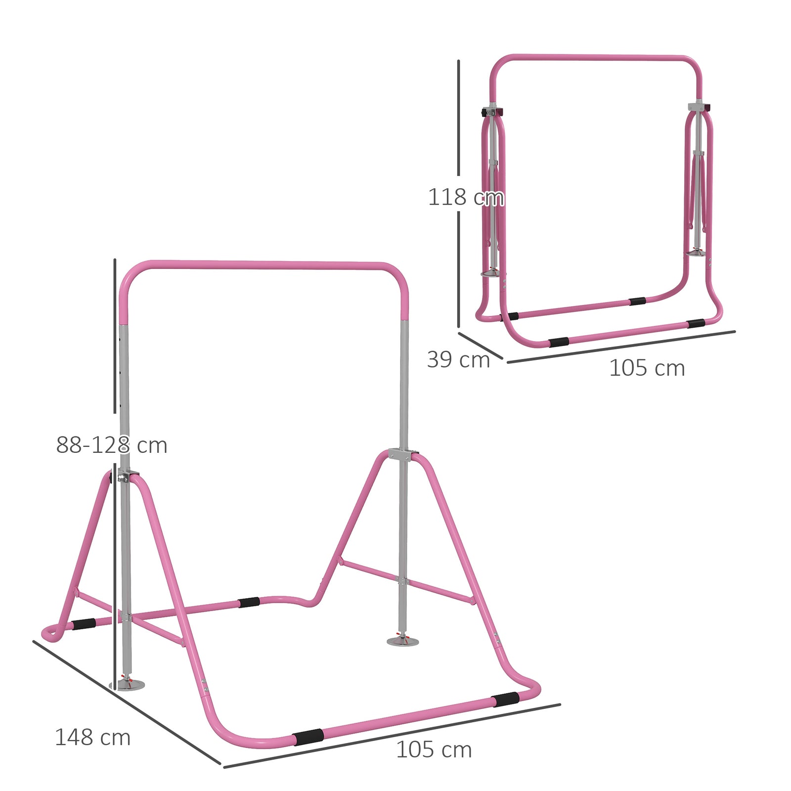 Kids Gymnastic Bar W/ Adjustable Height, Foldable Training Bar | Pink