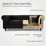 Chesterfield Scroll Arm Velvet Sofa 2 Seater | Black