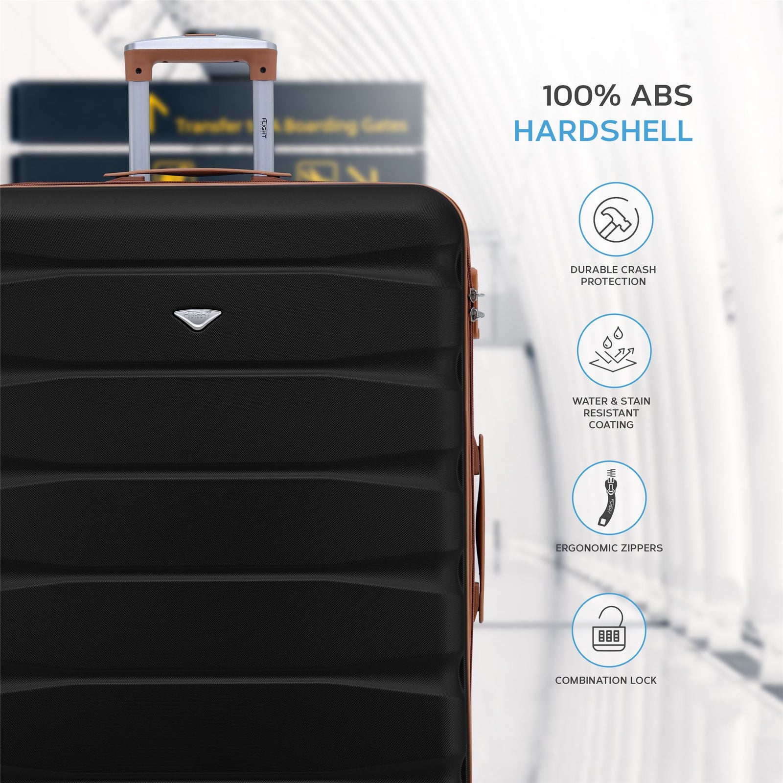 Set Of 3 Hard Shell Suitcase Cabin & Check In Cases With Tsa Lock - Overhead Cabin With Medium & Large Check-in Bag | Set-of-3 | Black & Brown