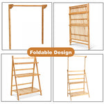 3-tier Foldable Wooden Ladder Shelf With Hanging Rod | Natural