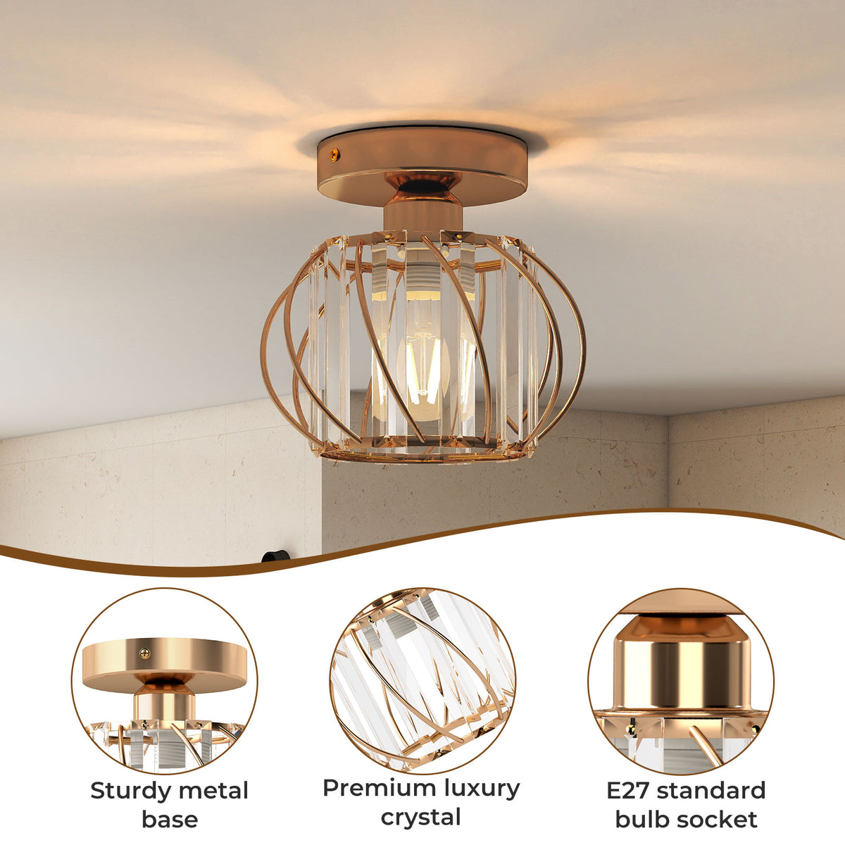 Emitto Crystal Ceiling Light Semi Flush Mount Chandelier Modern Hallway