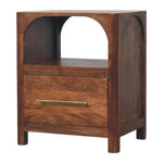 Arc-line Bedside Table, 1 Drawer, 1 Open Shelf, brown
