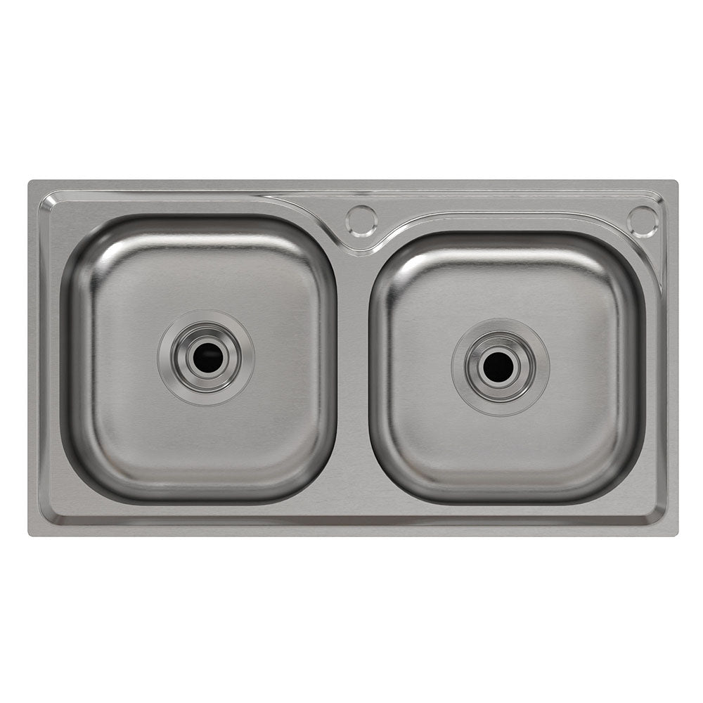 71cm W X 39cm D X 80cm H Two Compartment Stainless Steel Sink With Shelf