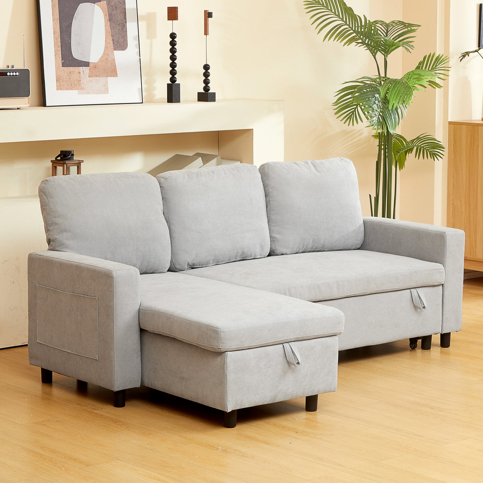Pull Out Sofa Bed L Shape Corner Sofa W/ Reversible Chaise | Dove Gray