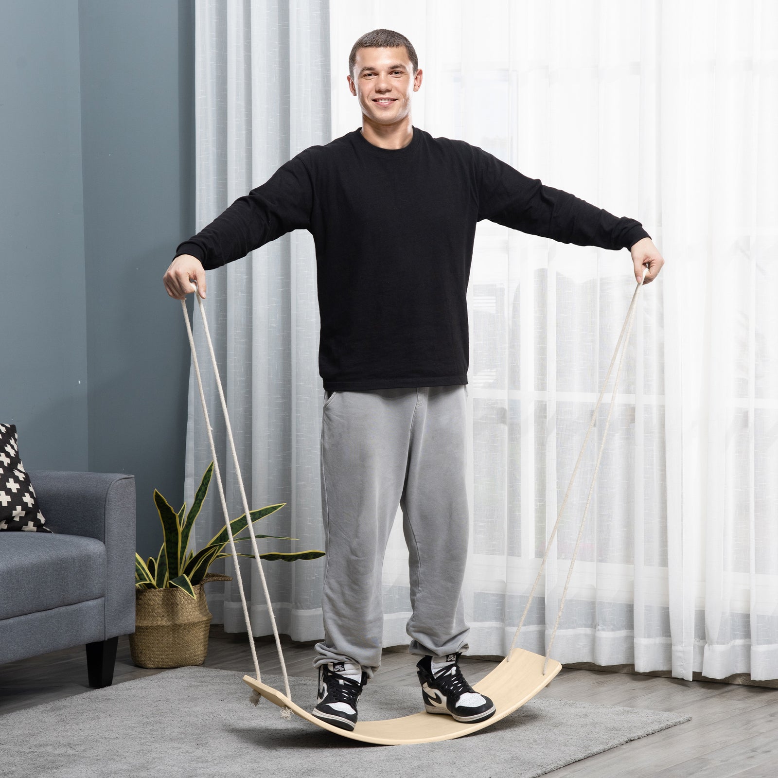Wood Wobble Board With Ropes For Kids And Adults | Yellow