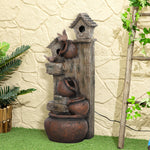 2-in-1 Waterfall Fountain W/ Birdhouse, Resin Fountain