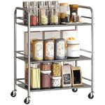 3 Tier Kitchen Trolley On Wheels Serving Cart With Handles Silver