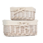 Wicker Set Of 2 White Wash Finish Cotton Lined Willow Tray