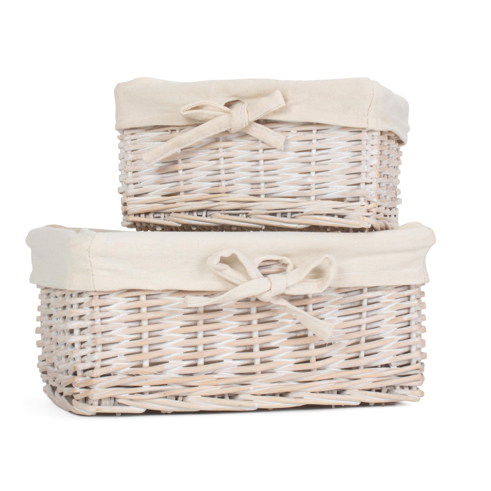 Wicker Set Of 2 White Wash Finish Cotton Lined Willow Tray