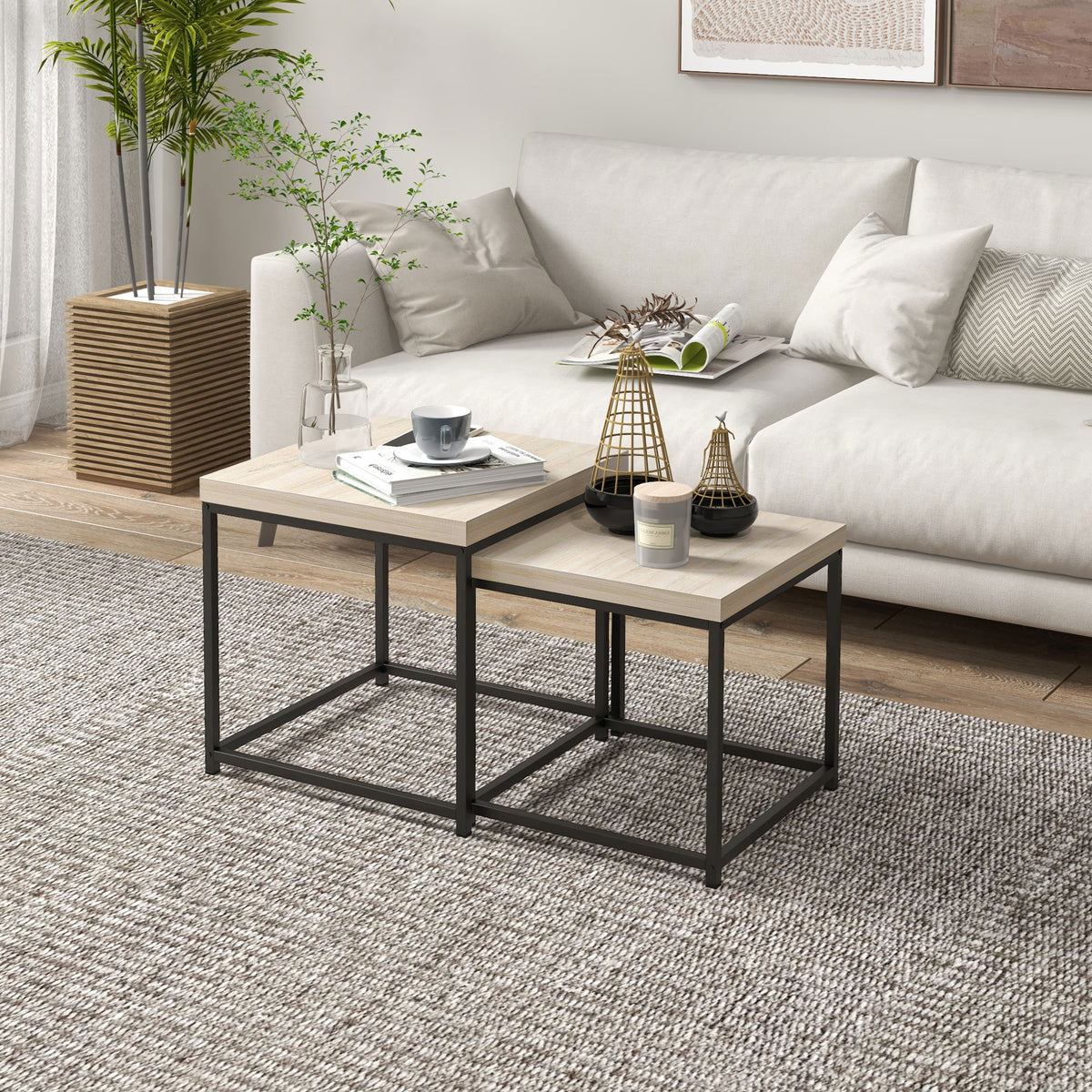 Coffee Table Set Of 2, Nest Of Tables 3.5cm Thick Tabletop | One Size | Oak