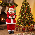 HOMCOM 4ft Christmas Singing Dancing Santa Claus With Elf, Gift Box