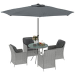 Luxury Rattan Garden Dining Set W/ Parasol, Cushions