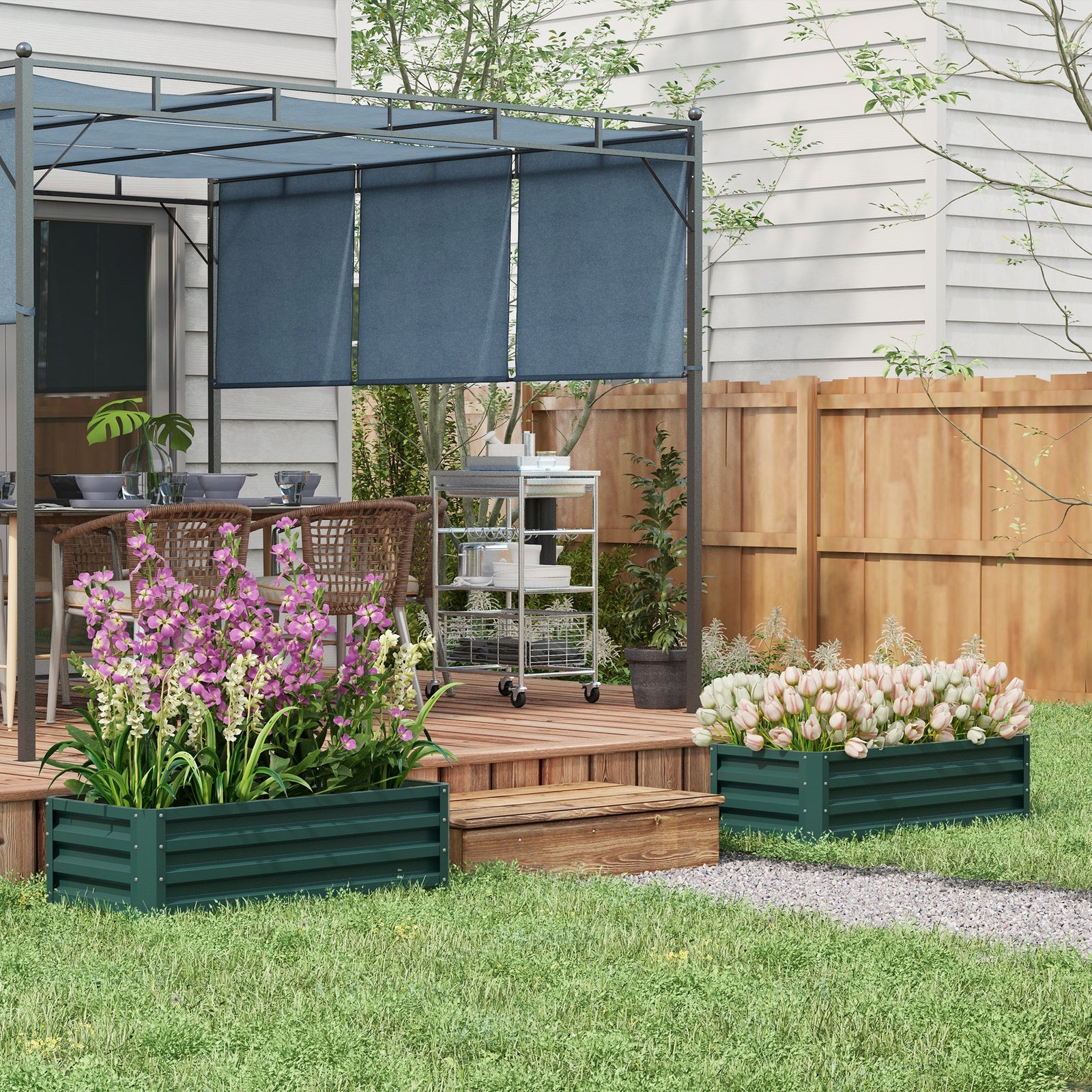 Set Of 2 Galvanized Raised Garden Bed | Green