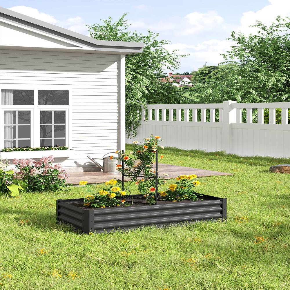 Outdoor Galvanized Steel Garden Bed Garden Planter Plant For Vegetables Flowers Herb | Black