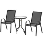Garden Bistro Set, Small Garden Set W/ Stackable Chairs | Black