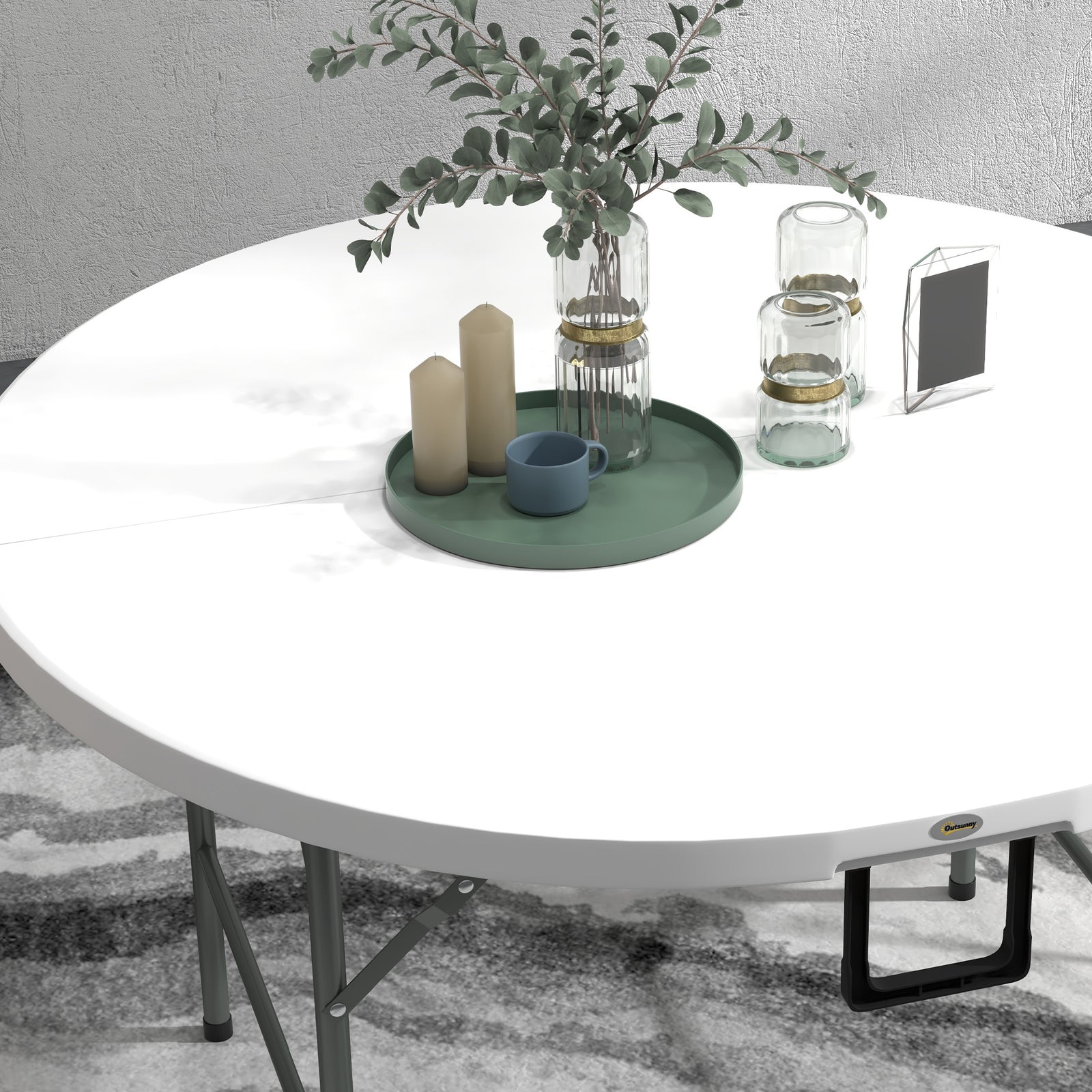Φ122 Folding Garden Table, Hdpe Round Picnic Table, White