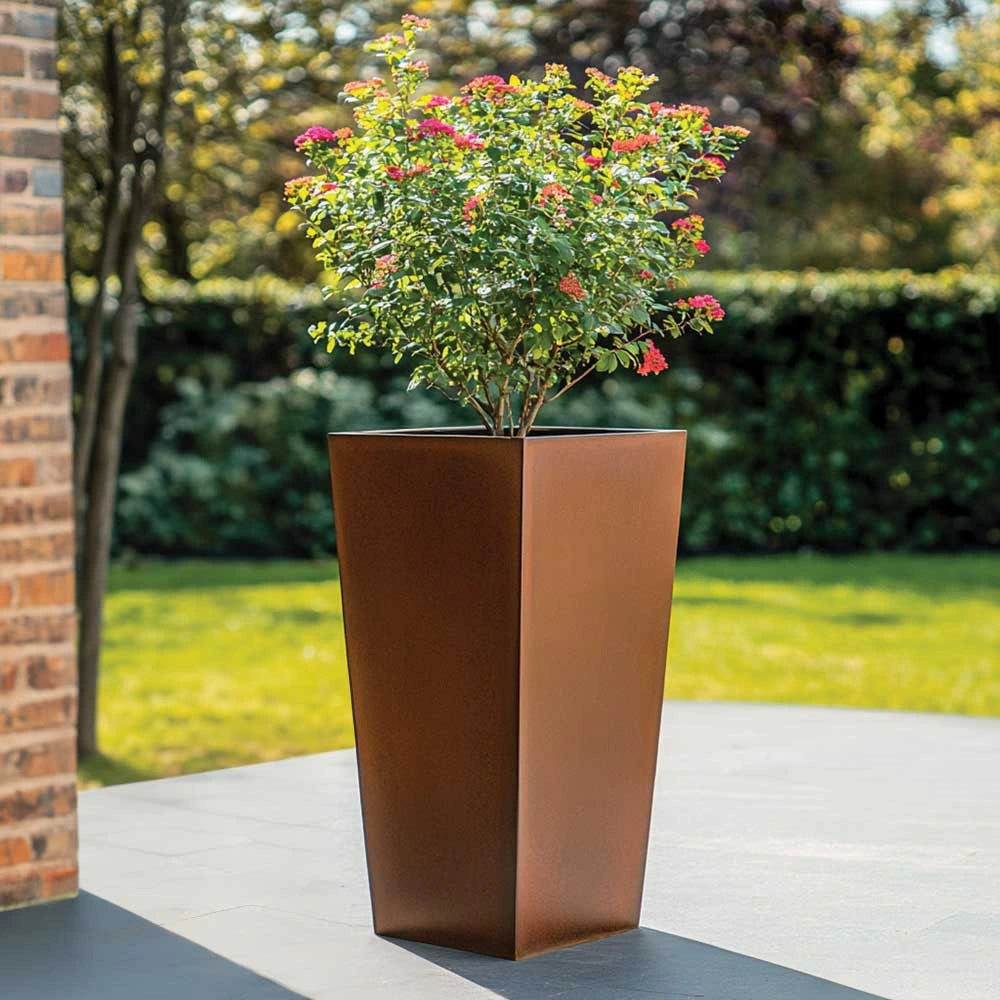 Zinc Galvanised Tall Flared Tapered Square Planter | 30cm x 30cm x 70cm | Copper