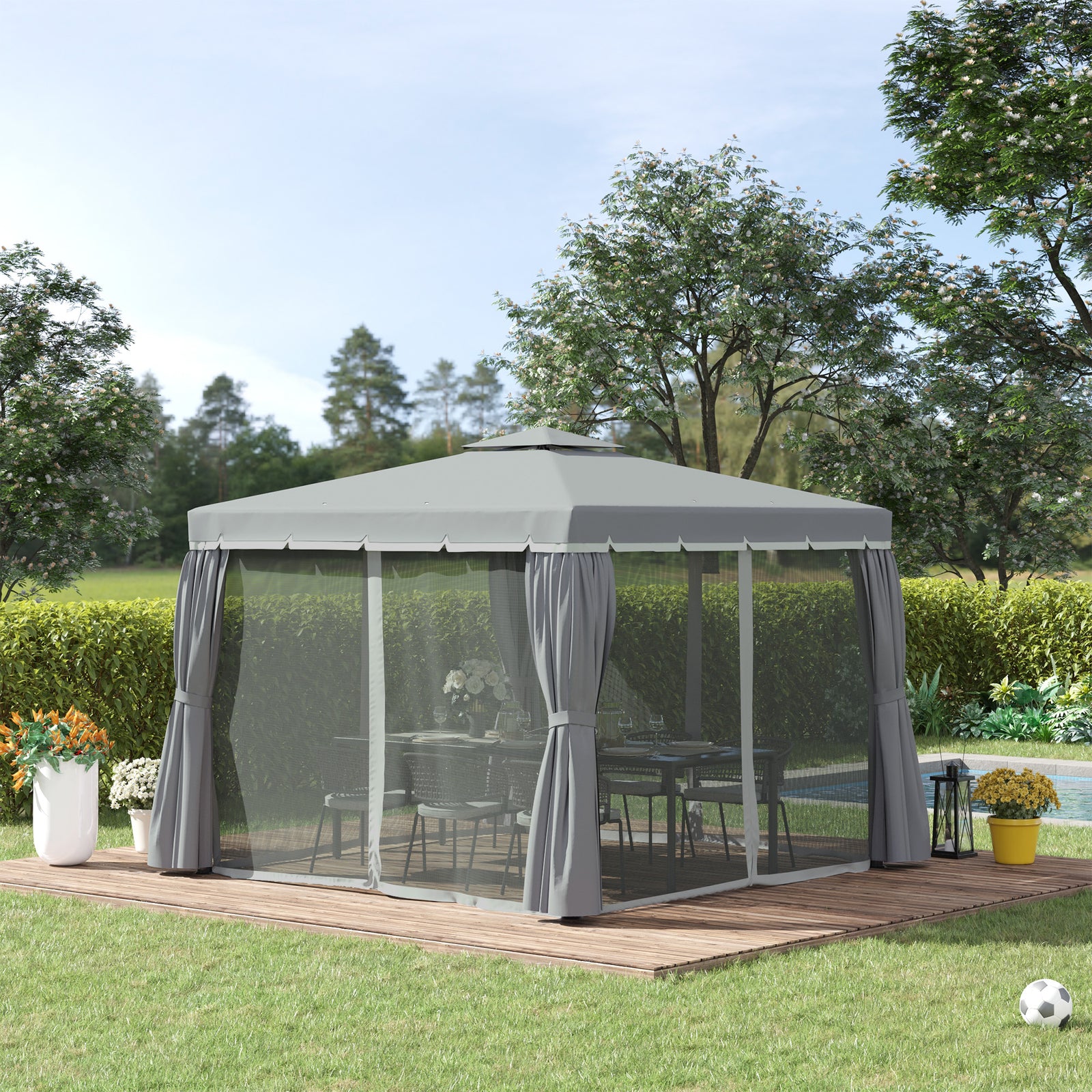 3 X 3(m) Garden Gazebo Shelter Party Tent With 2 Tier Roof | Grey