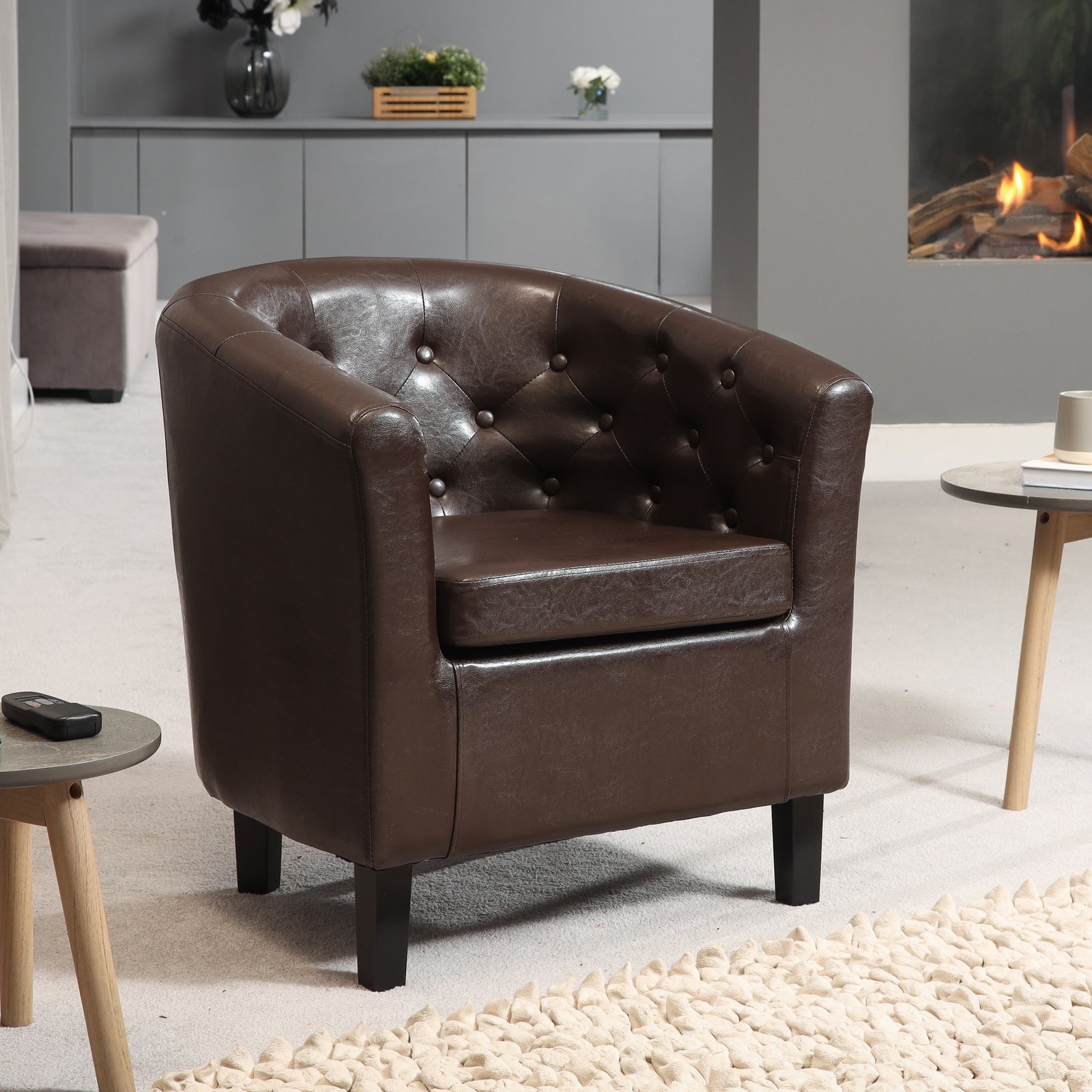 Lodi Studded Back Pu Tub Chair With Dark And Light Legs | Brown